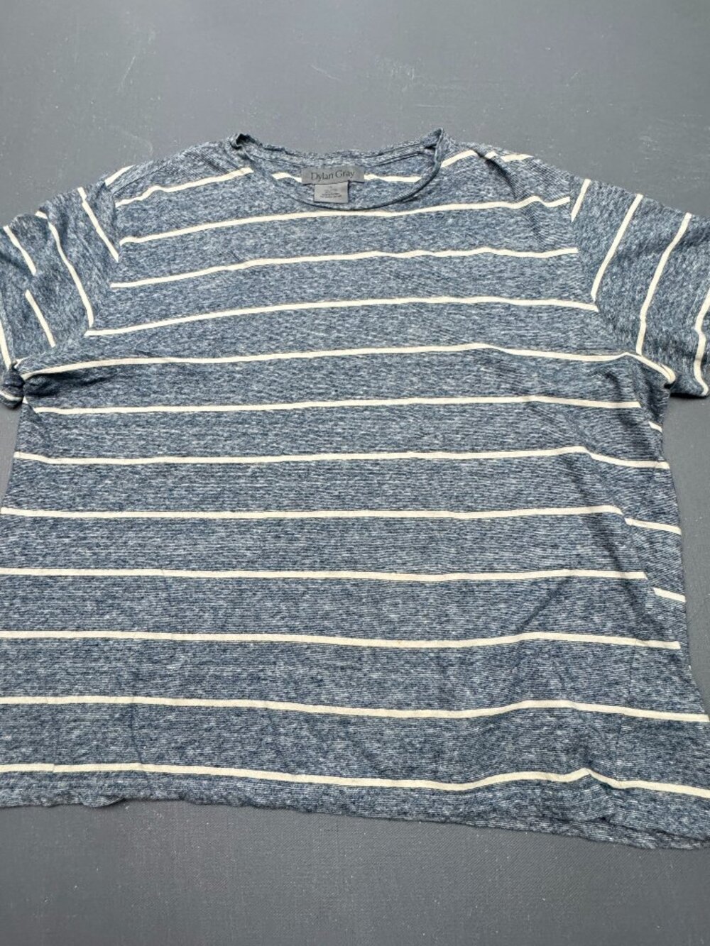 Dylan Gray Womens Blue White Striped Linen Cotton Casual Tee Shirt Size Large